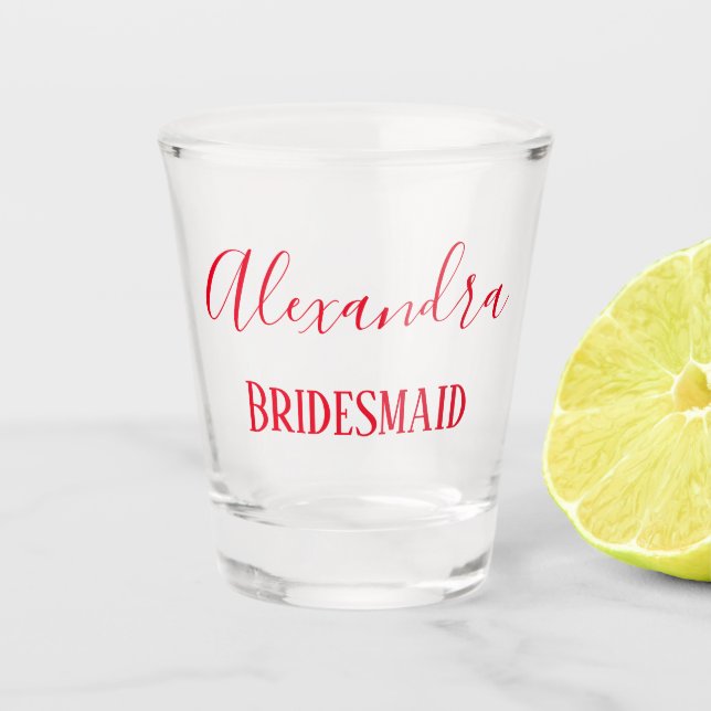 Copo De Shot Red Lettering Bridesmaid Keepsaame (Frente)