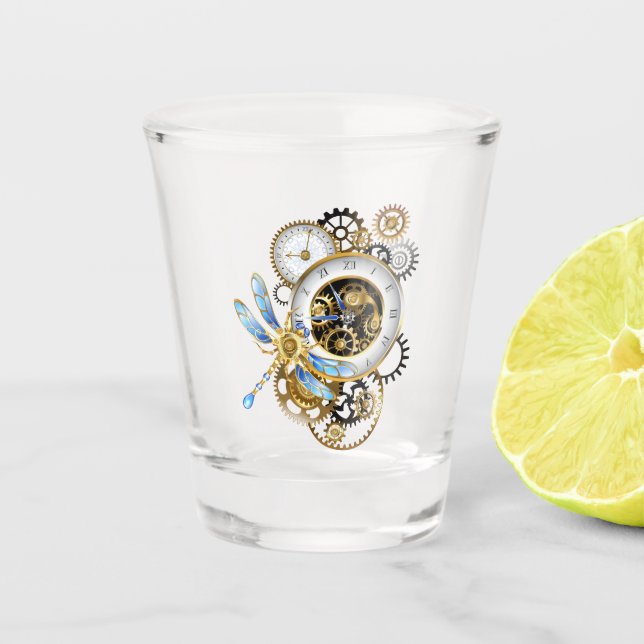 Copo De Shot Relógio Steampunk com Dragonfly Mecânica (Frente)