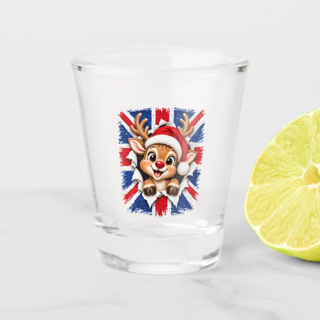 Copo De Shot Rena de Natal Britânica (Frente)