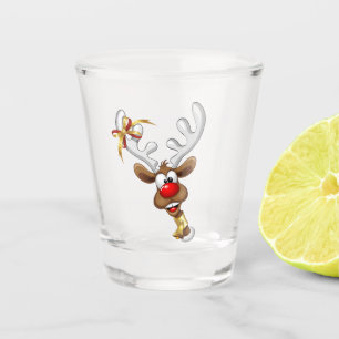 Copo De Shot Rena de Natal Engraçada Espiando Meme de Natal
