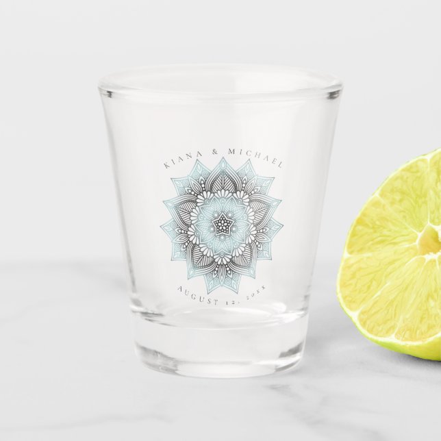 Copo De Shot Renda Mandala Casamento Azul Claro ID968 (Frente)