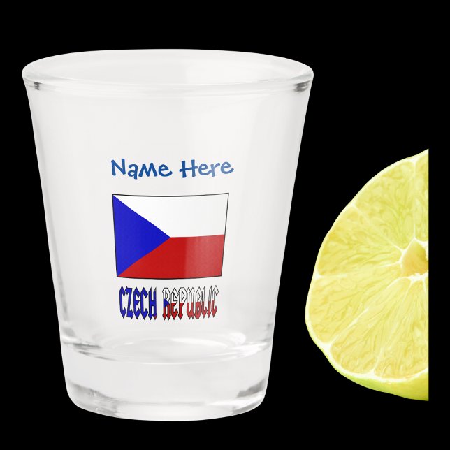 Copo De Shot República Checa Bandeira Personalização Azul (Shot glass with the Czech Flag and the words CZECH REPUBLIC below in flag colors. Add a name above.)