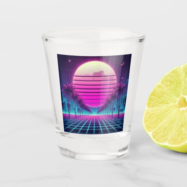 Copo De Shot retrô, 80 anos lua neon/palmas (Frente)