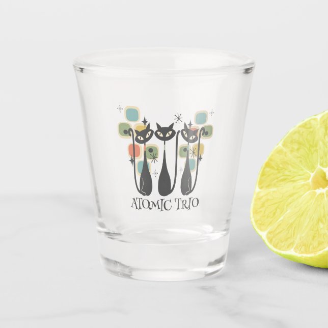 Copo De Shot Retro Mid Century Black Atomic Cats MCM (Frente)