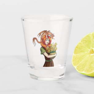 Copo De Shot Reunindo Flores com um Dragão