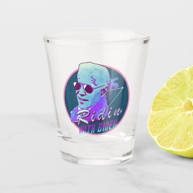 Copo De Shot Ridin' Com Biden Synthwave Ulun Retro Palm Tree (Frente)