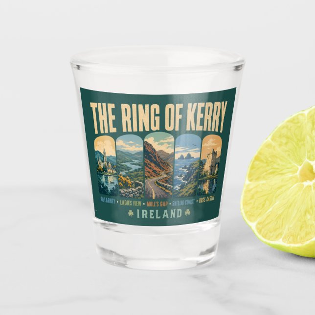 Copo De Shot Ring of Kerry Ireland Landmarks Illustration Retro (Frente)