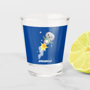 Copo De Shot Robô bonito voando em ilustração de desenho ani