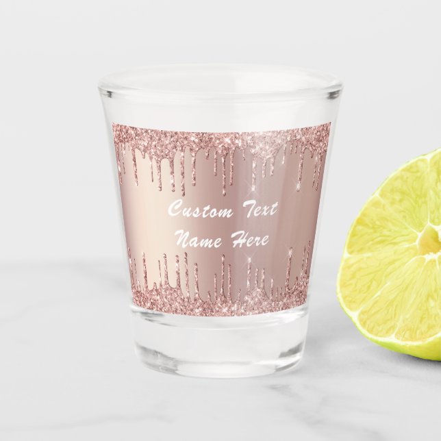 Copo De Shot Rosa Dourada Glitter Nome de Texto Personalizado S (Frente)