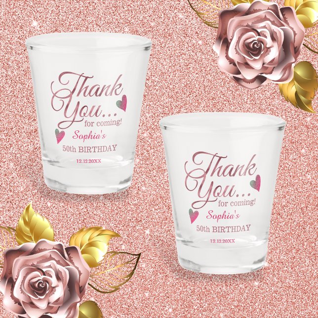 Copo De Shot Rosa Dourado Obrigado 50ª Festa de aniversário Fav (Celebrate 50 in style! Personalized shot glasses - the perfect party favor for your memorable day.)