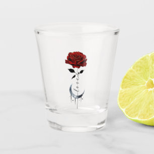 Copo De Shot Rosa vermelha Gótica e Lua Crescente com Amor