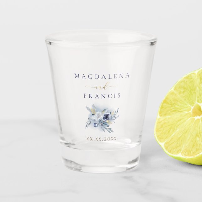 Copo De Shot rosas azuis de casamento (Frente)