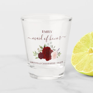 Copo De Shot Rosas Bege Borgonha Elegante Dama de Honra Casamen