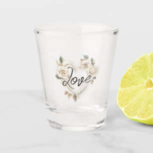 Copo De Shot Rosas Bege Plumas Coração Amor Romântico