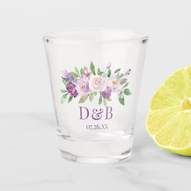 Copo De Shot Rosas de Lavanda rosa com aquarelas (Frente)