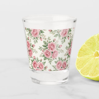 Copo De Shot Rosas Florais Sem Costura em Aquarela Rosa Vintage