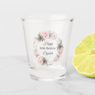 Copo De Shot Rosas Rosa Femininas 80 Floral Aniversário com Nom