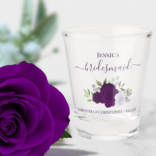 Copo De Shot Rosas Roxos Casamento Elegante de Bridesmaid
