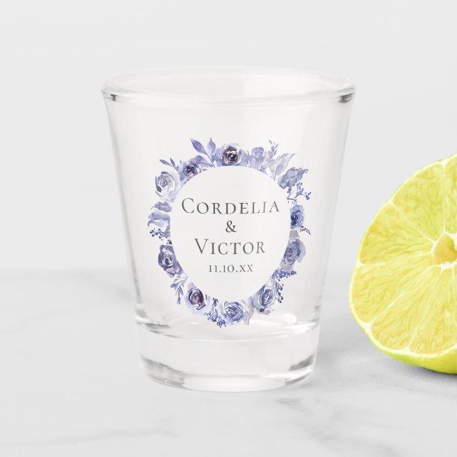 Copo De Shot Rosas Violetas Roxo Elegante Casamento no inverno  (Frente)