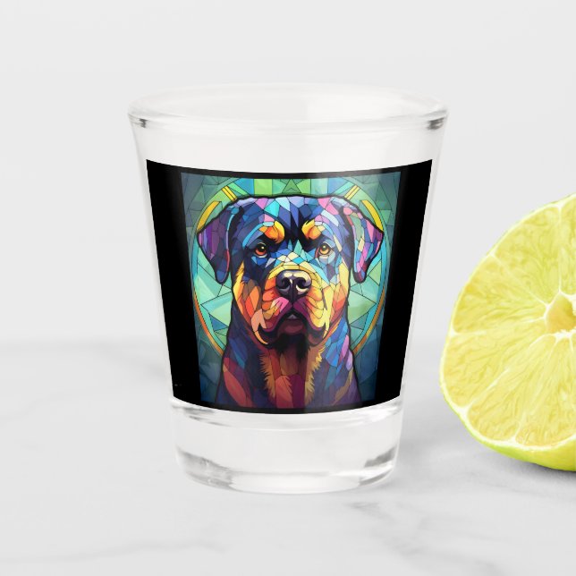 Copo De Shot Rottweiler de Vidro Pintado (Frente)