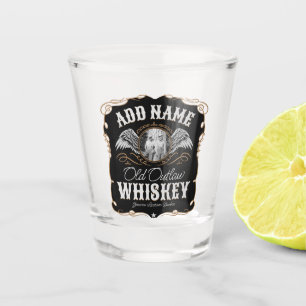 Copo De Shot Rótulo Antigo de Uísque Moonshine ADD FOTO Nome da