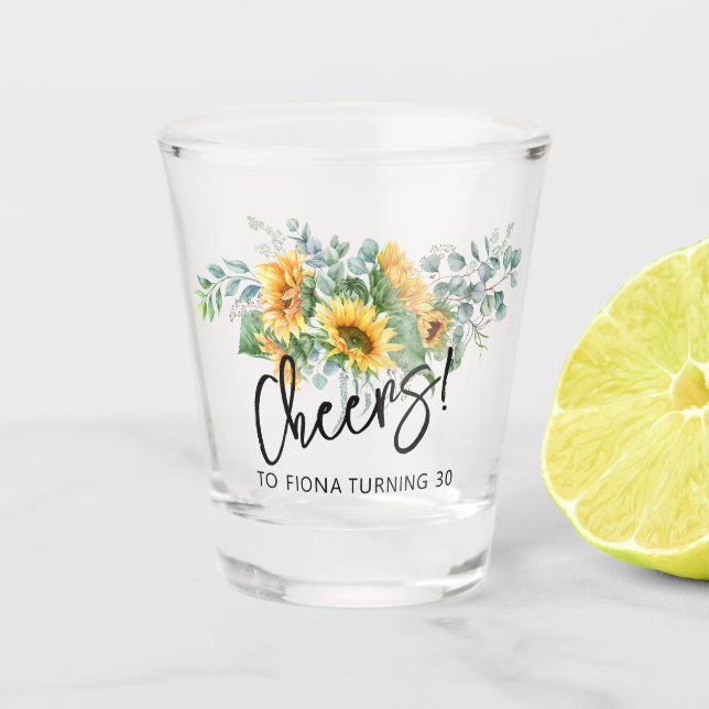Copo De Shot Rustic Sunflower Eucalyptus Greenery Personalizado (Frente)