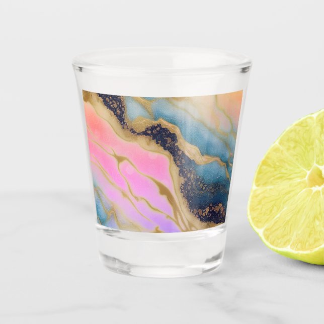 Copo De Shot Saco de Presente de Mármore Falso Azul, Água, Rosa (Frente)
