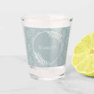 Copo De Shot Sage Green Elegant Damask Personalizado