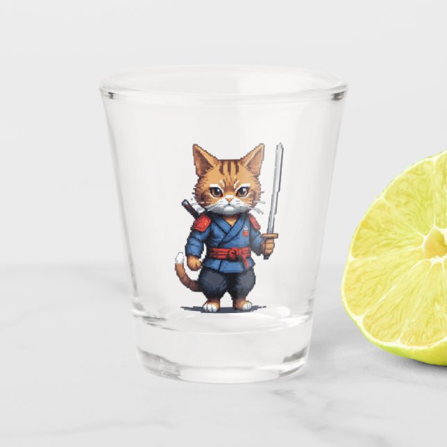 Copo De Shot Samurai Cat Pixel Art (Frente)