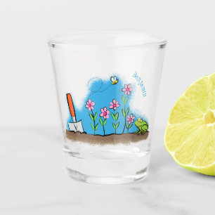Copo De Shot Sapo bonito e abelha na ilustração de desenho anim