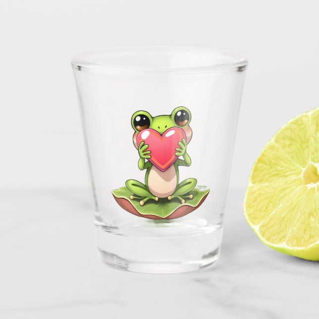 Copo De Shot Sapo Chibi de Rosa e Verde (Frente)