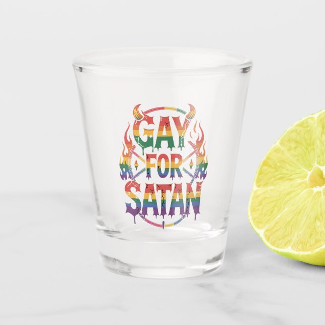 Copo De Shot Satã de granizo Arco-Íris Baphomet Diabo Goat LGBT (Frente)