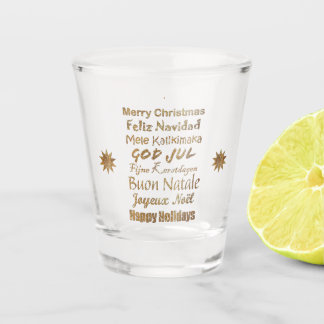 Copo De Shot Saudações de Natal com Brilho Dourado em Múltiplos