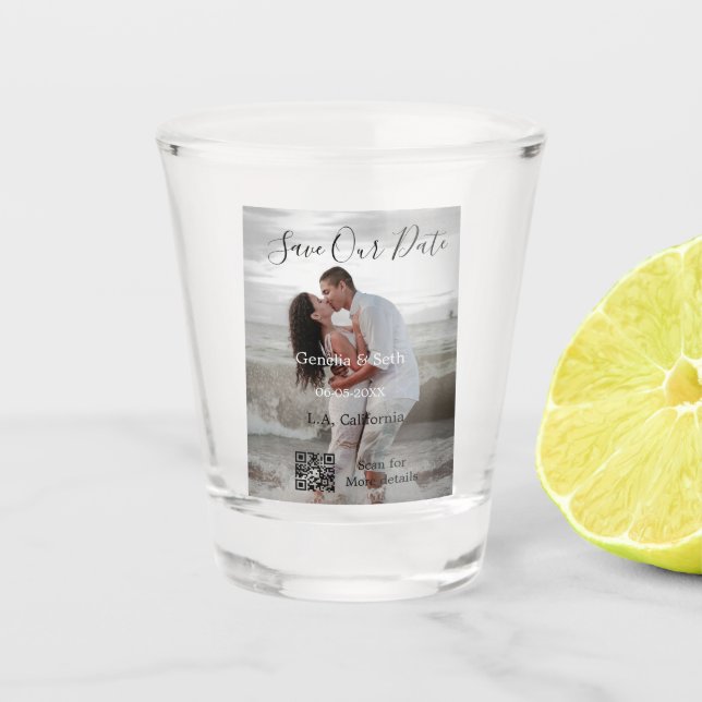 Copo De Shot Save the date simple minimal QR scan code details  (Frente)