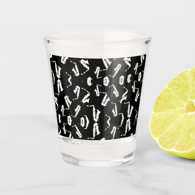 Copo De Shot Saxofone Jazz Preto E Branco (Frente)