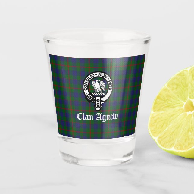 Copo De Shot Scottish Clan Agnew Crest & Tartan (Frente)