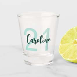 Copo De Shot Script Verde-Teal Personalizado aniversário de 21 