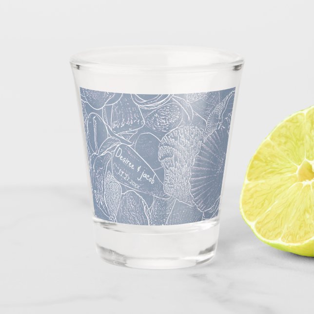 Copo De Shot Sea Shell Dusty Blue Coastal Beach (Frente)