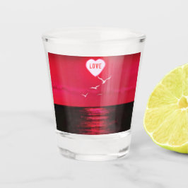 Copo De Shot Sea Sunset Shot Glass Heart Sun Love Text
