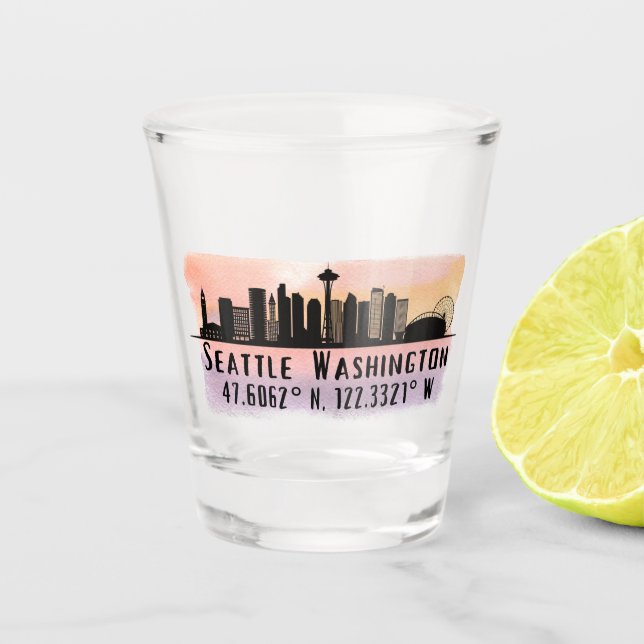 Copo De Shot Seattle City Skyline Latitude e Longitude (Frente)