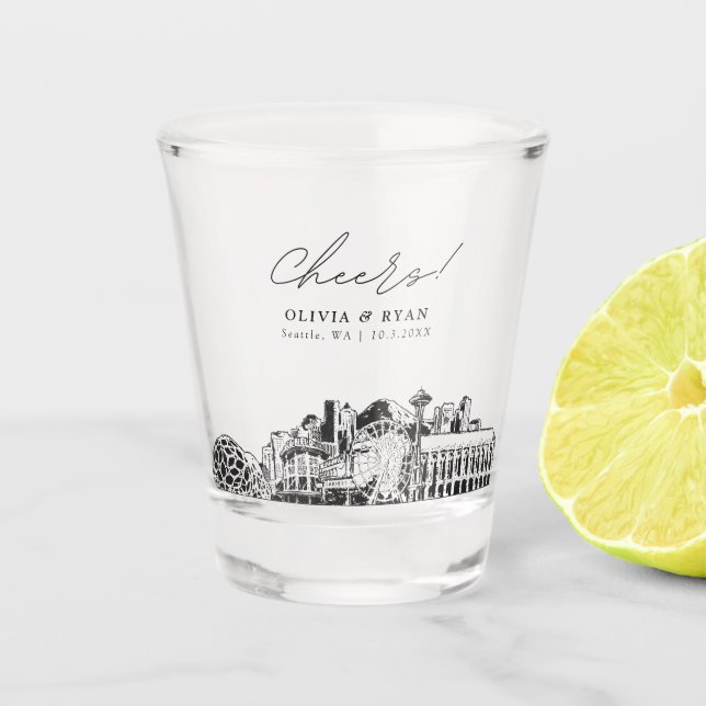 Copo De Shot Seattle Wedding Favor Personalizado Cheers (Frente)
