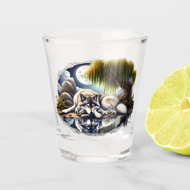 Copo De Shot Serenidade Lua Um Lobo Desmoronante (Frente)