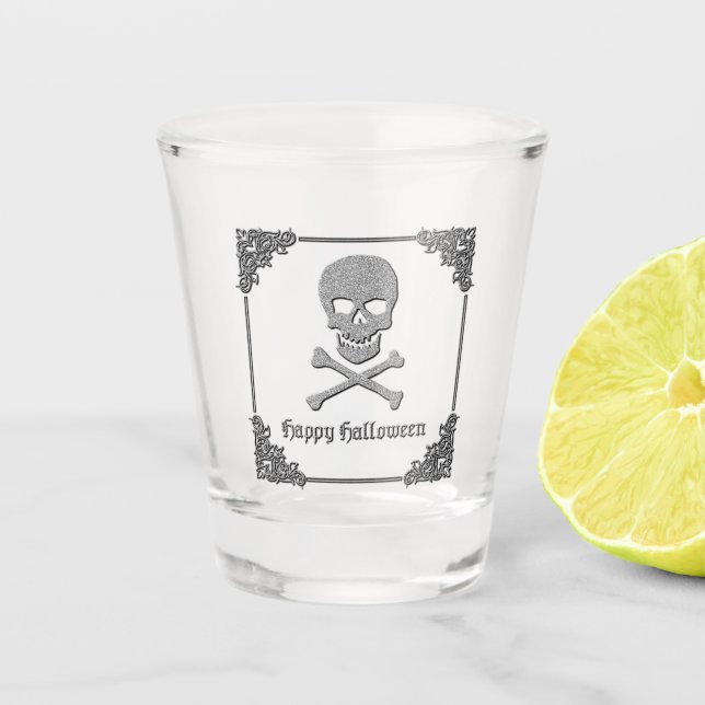 Copo De Shot Silver Skull e Crossbones Halloween (Frente)