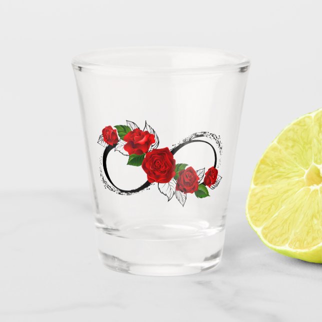 Copo De Shot Símbolo Infinity com Rosa vermelha (Frente)