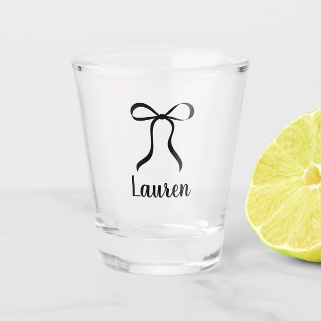 Copo De Shot Simple Modern Black Bow Bridesmaid Proposal (Frente)