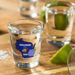Copo De Shot Sinalizador Wisconsin e Flor Azul Violeta Nome Per