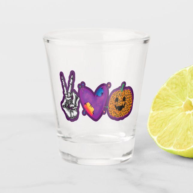 Copo De Shot Skeleton Pumpkin Peace Love Halloween (Frente)