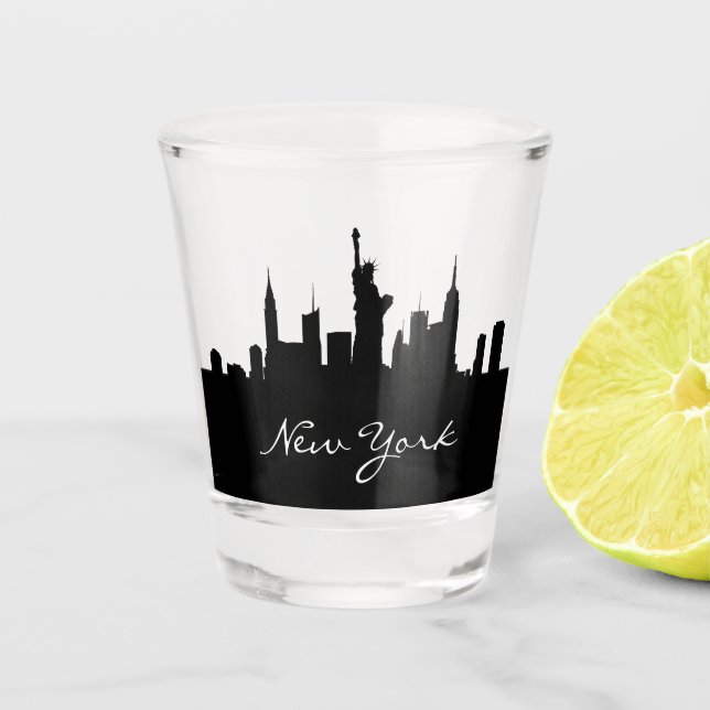 Copo De Shot Skyline de Nova York, preto e branco (Frente)