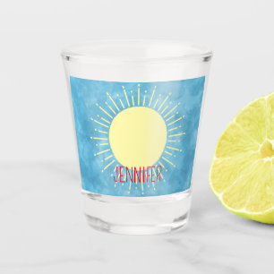Copo De Shot Sol Amarelo No Nome Personalizado Do Céu Azul