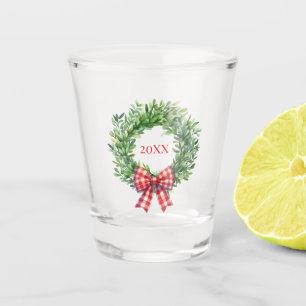Copo De Shot Solha Verde De Aquarela Com Arco De Gingham Vermel